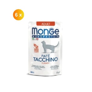 Monge hrană umedă monoproteică pentru pisici adulte, pate cu curcan, plic 85g x 6buc - 3734