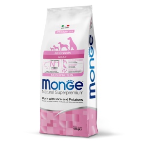 Monge hrană uscată pentru câini adulți, porc, orez și cartofi 12 kg – 1112