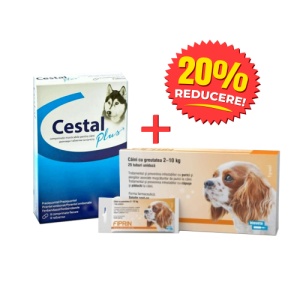 Pachet deparazitare internă și externă câini talie mică – Cestal + Fiprin Dog S