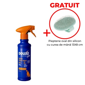 Pachet DOUXO SPA Spray pentru descalcirea blanii 295 ml + Pieptene oval din silicon cu curea de mana 13x8 cm - 80076