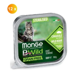 Monge B-Wild hrana umeda fara cereale pentru pisici sterilizate cu mistret si legume 100g x 12buc - 2904