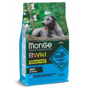 Monge BWild hrană uscată fără cereale pentru câini adulți, anșoa, cartofi și mazăre 2,5 kg – 4701