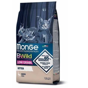 Monge BWild hrană uscată low grain pentru pisoi, gâscă 1,5 kg – 2041