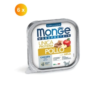 Monge hrană umedă monoproteică pentru căței, pui și măr pate 150 g – 4380 x 6 buc