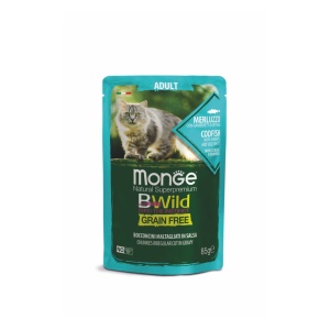 Monge BWild hrană umedă pentru pisici adulte, cod, creveți și legume plic 85 g – 2768
