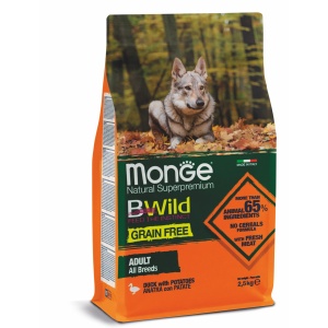 Monge BWild hrană uscată fără cereale pentru câini adulți, rață și cartofi 2,5 kg – 4732