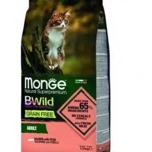 Monge BWild hrană uscată fără cereale pentru pisici adulte, somon și mazăre 1,5 kg – 2072