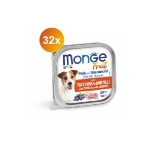 Monge Fruit hrană umedă pentru câini, curcan și afine pate & bucati 100 g – 3208 x 32 buc