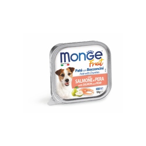 Monge Fruit hrană umedă pentru câini, somon și pară pate & bucati 100 g – 3246