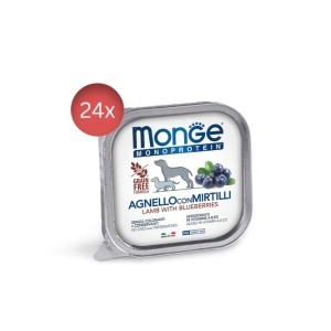 Monge hrană umedă monoproteică pentru câini adulți, miel și afine pate 150 g – 4359 X 24 BUC