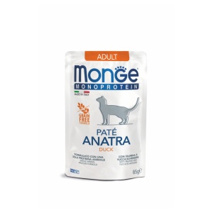 Monge hrană umedă monoproteica pentru pisici adulte, rață, pate plic 85 g – 3703