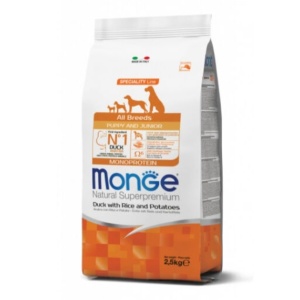 Monge hrană uscată pentru căței Puppy&Junior rață, orez și cartofi 2,5 kg – 1037