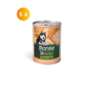 Monge Bwild hrană umedă fără cereale pentru câini, somon și dovlecel bucăți în sos 400 g x 6 buc – 1262
