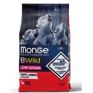 Monge BWild hrană uscată low grain pentru căței Puppy&Junior, căprioară 2,5 kg – 1853