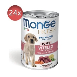 Monge Fresh hrană umedă pentru căței, vițel și legume bucăți în aspic 400 g x 24 buc - 4441