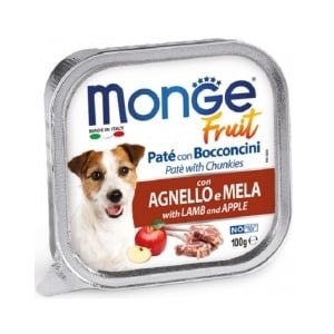 Monge Fruit hrană umedă pentru câini miel si mere pate & bucati 100 g - 3222 X 32 buc