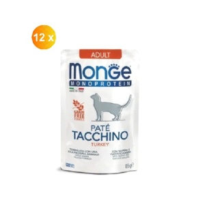 Monge hrană umedă monoproteică pentru pisici adulte, pate cu curcan, plic 85g x 12buc - 3734