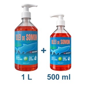 Pachet ulei de somon norvegian pentru caini si pisici 1l + 500ml