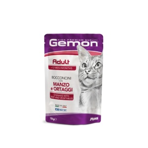 Gemon hrană umedă pentru pisici adulte, vită și legume plic 100 g – 0919