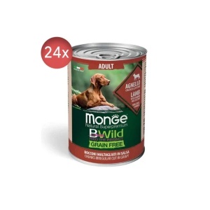 Monge Bwild hrană umedă fără cereale pentru câini, miel cu dovleac și dovlecel bucăți în sos 400 g – 2614