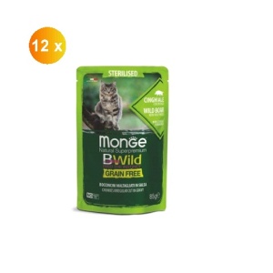 Monge BWild hrană umedă pentru pisici adulte sterilizate, mistreț și legume plic 85 g – 2805 x 12buc