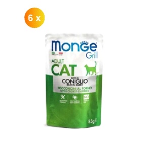Monge Grill hrană umedă pentru pisici adulte, plic cu iepure 85g x 6buc – 3611