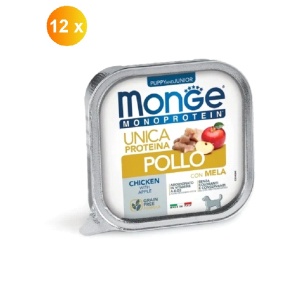 Monge hrană umedă monoproteică pentru căței, pui și măr pate 150 g – 4380 x 12 buc