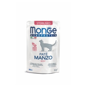 Monge hrană umedă monoproteică pentru pisici sterilizate, pate cu vită, plic 85 g – 3741