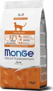 Monge hrană uscată monoproteică pentru pisici sterilizate, rață 10 kg – 6182