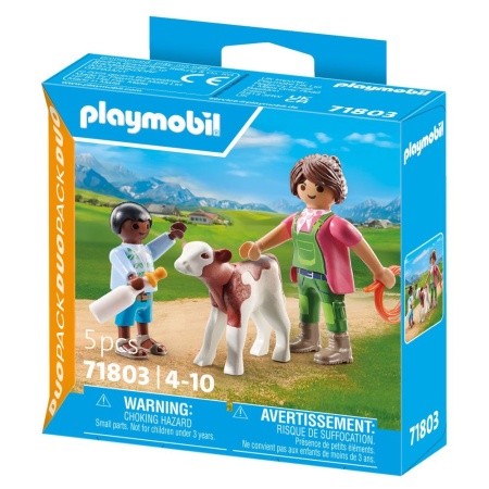 Playmobil - Set 2 figurine Femeie fermier cu copil si vitel - Img 3