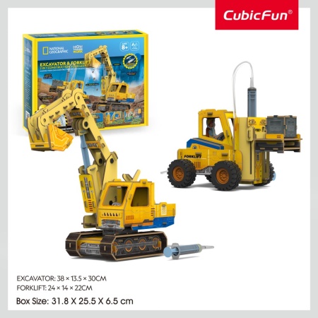 Cubic Fun - Joc Educativ STEM National Geographic puzzle 3D Excavator si Stivuitor - Img 3