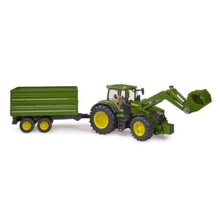 Bruder tractor John Deere 7R 350 cu incarcator frontal si remorca basculanta pe osie - Img 3