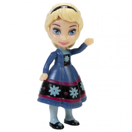 Mini papusa Elsa rochita cu motive florale, Disney Frozen, 8cm