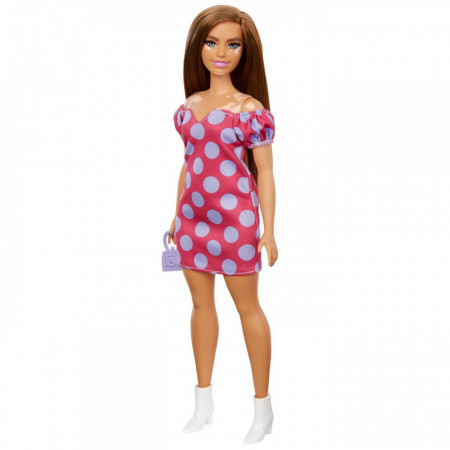 Papusa Barbie Fashionista Satena Cu Rochie Roz Cu Buline - Img 5