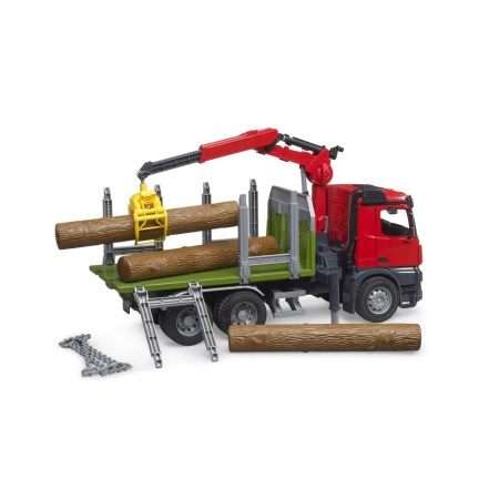 Bruder camion lemne Mercedes Benz Arocs cu macara de incarcare graifer si 3 busteni - Img 5