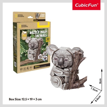 Cubic Fun - National Geographic Animale Salbatice Puzzle 3D Koala 60 piese - Img 3