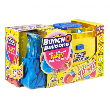 Set baloane de petrecere si pompa, Bunch o Balloons, Blue, 16buc