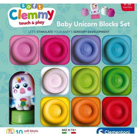 Clementoni - Set de joaca educational Soft Clemmy Unicorn cu 10 cuburi de constructie moi si lavabile - Img 2