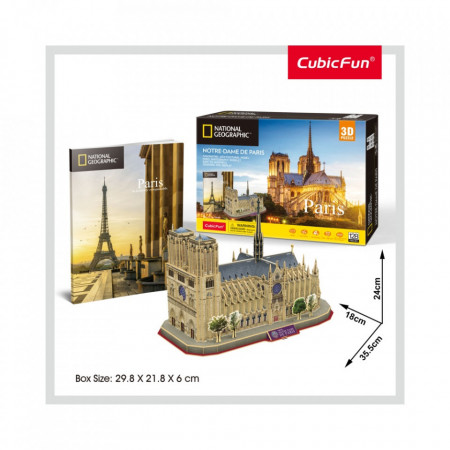 Cubic Fun - Puzzle 3D si Brosura-Notre Dame Paris 128 Piese - Img 2