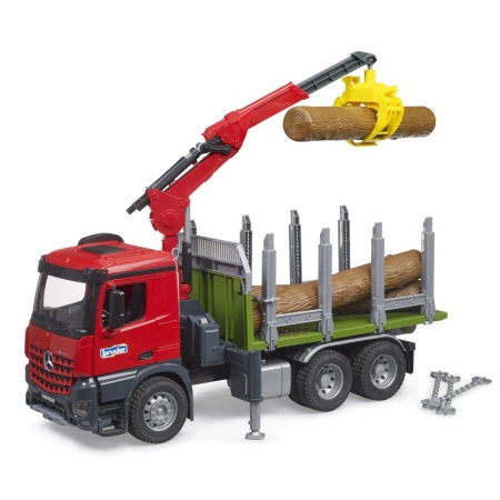 Bruder camion lemne Mercedes Benz Arocs cu macara de incarcare graifer si 3 busteni - Img 6