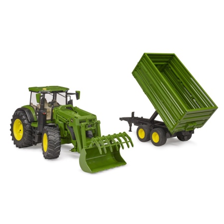 Bruder tractor John Deere 7R 350 cu incarcator frontal si remorca basculanta pe osie - Img 6