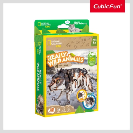 Cubic Fun - National Geographic Animale Salbatice Puzzle 3D Lup Cenusiu 58 piese - Img 3