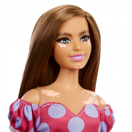 Papusa Barbie Fashionista Satena Cu Rochie Roz Cu Buline - Img 4