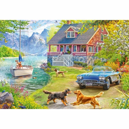 Ravensburger - Puzzle pentru varstnici casa pe malul lacului cu sablon de imagine si suport din carton 200 piese mari XL - Img 3