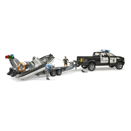 Bruder camion de politie RAM 2500 cu lumini si sunete si remorca cu barca - Img 5