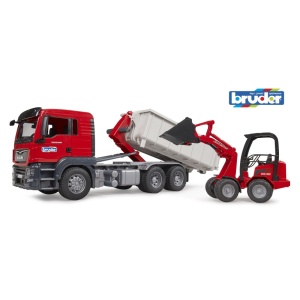 Bruder camion Man TGS cu container roll off si incarcator compact Schaffer - Img 2