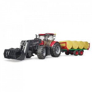 Bruder - Tractor Case Ih Optum 300 Cvx Cu Incarcator Frontal Si Remorca Transport Cu 8 Baloti - Img 3