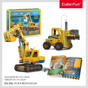Cubic Fun - Joc Educativ STEM National Geographic puzzle 3D Excavator si Stivuitor - Img 2