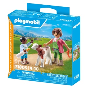 Playmobil - Set 2 figurine Femeie fermier cu copil si vitel - Img 3