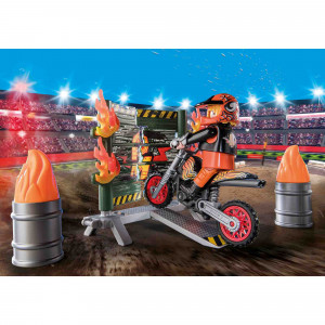 Playmobil - Set Motociclist Stuntshow Si Perete De Foc - Img 4
